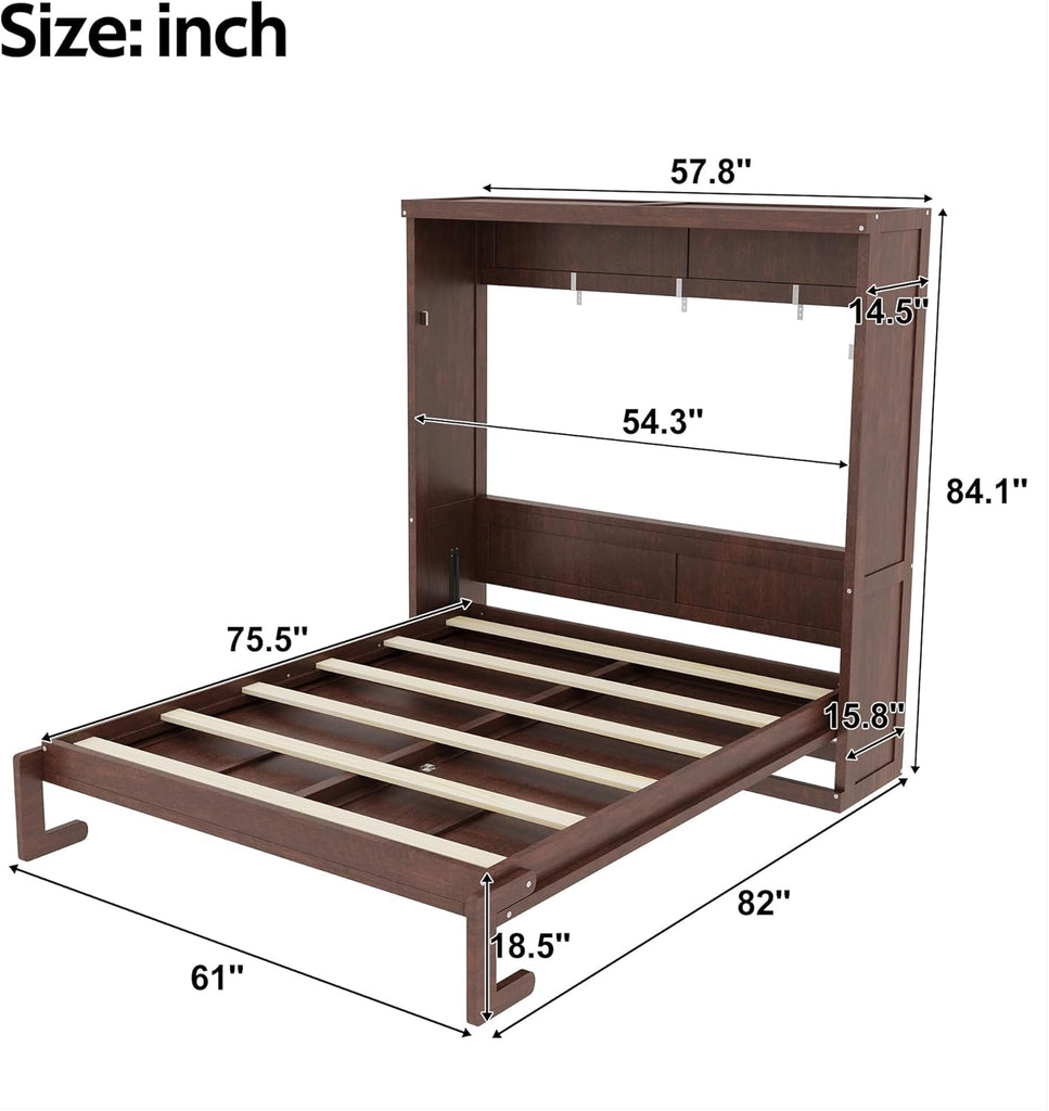 Full Murphy Bed,Modern Hidden Murphy Wall Chest Beds with Space-Saving Design,84.1" Wood Murphy Wall Bed Cabinet with