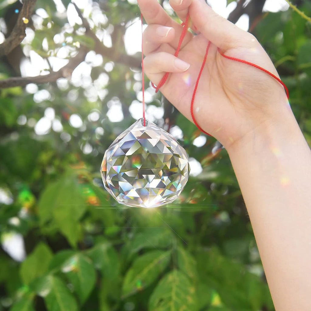 Clear Crystal Sun Catcher Suncatcher Prism Ball with Red Cord - 1 Pack, 2.36"/ 60mm, Rainbow Pendant Maker