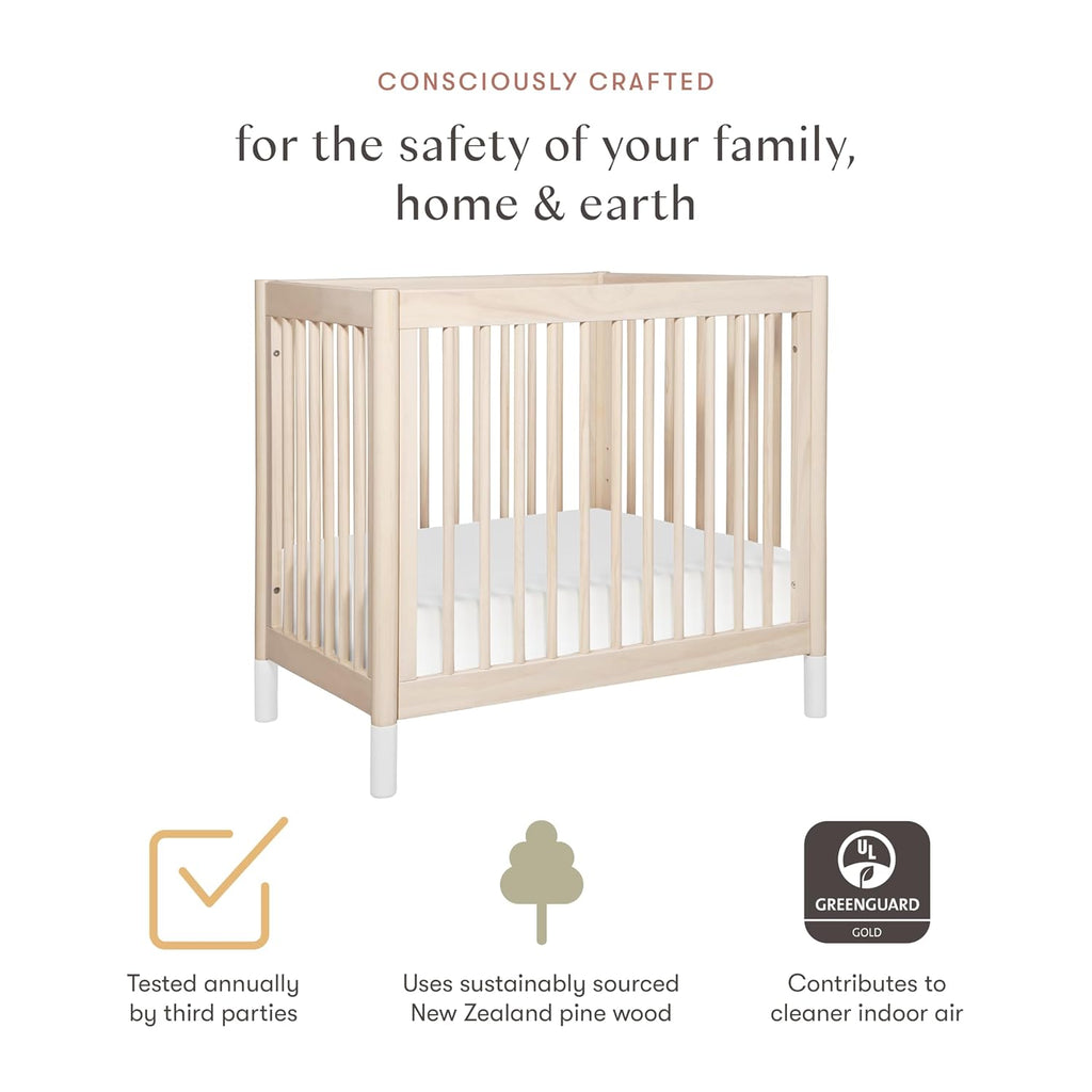 Gelato 4-in-1 Convertible Mini Crib in Washed Natural and White, Greenguard Gold Certified | GREENGUARD Gold