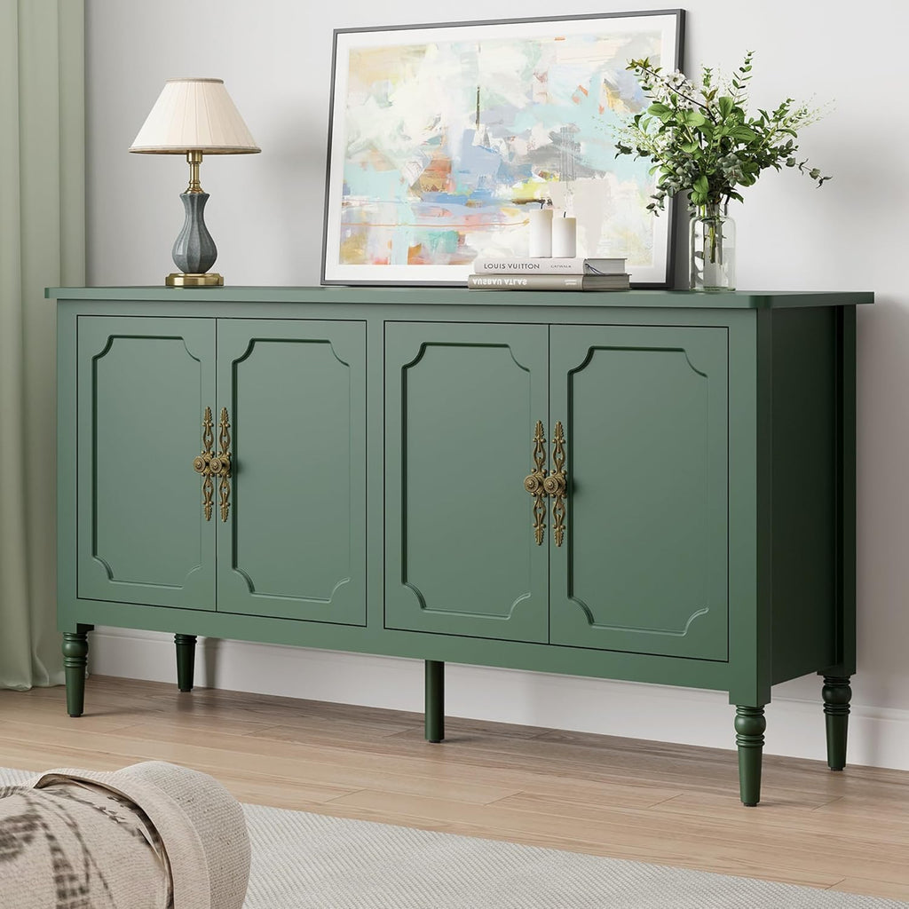 Buffet Cabinet with Storage, 59" Vintage Sideboard with Adjustable Shelves, Mid Century Modern Painted Credenza