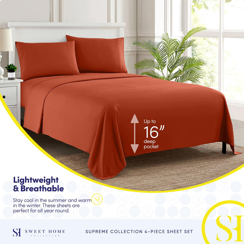 King Size Sheets - Breathable Luxury Bed Sheets with Full Elastic & Secure Corner Straps Built In - 1800 Supreme