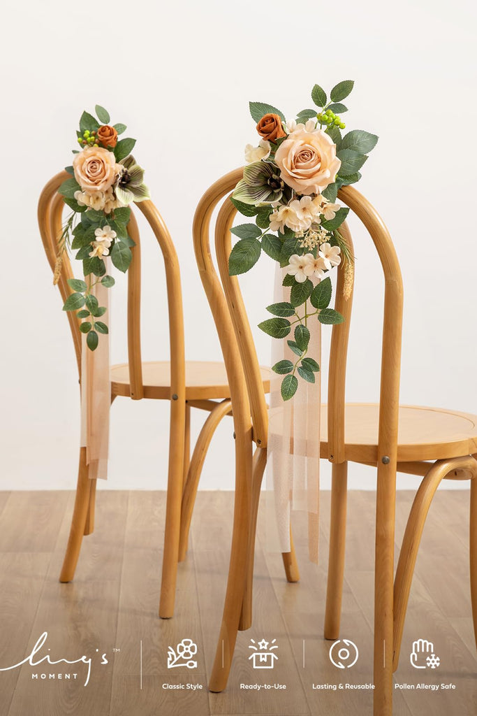 8pcs Wedding Artificial Aisle Pew Flowers, Apricot Sage