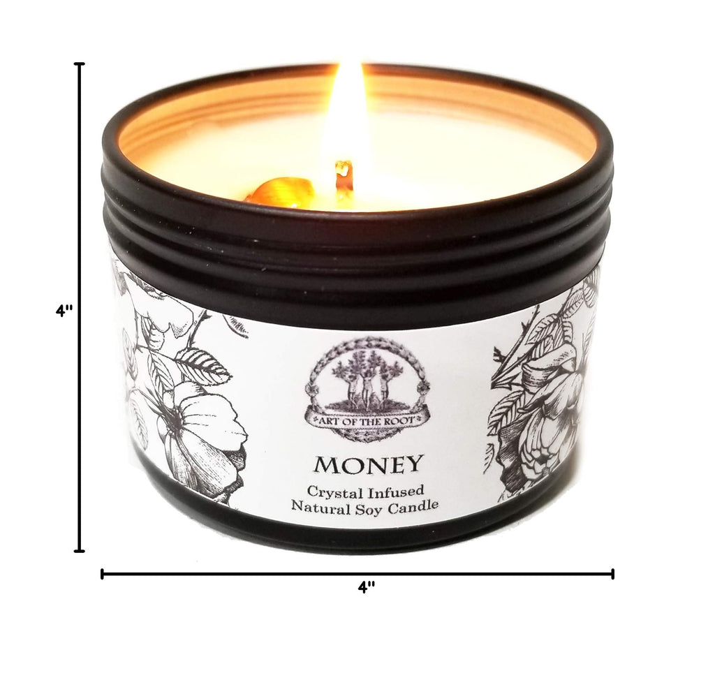 Money Drawing Mini Spell Set | 4 oz Soy Candle with Tiger's Eye Crystal & a 1/2 oz Oil | Wealth, Cash, Prosperity
