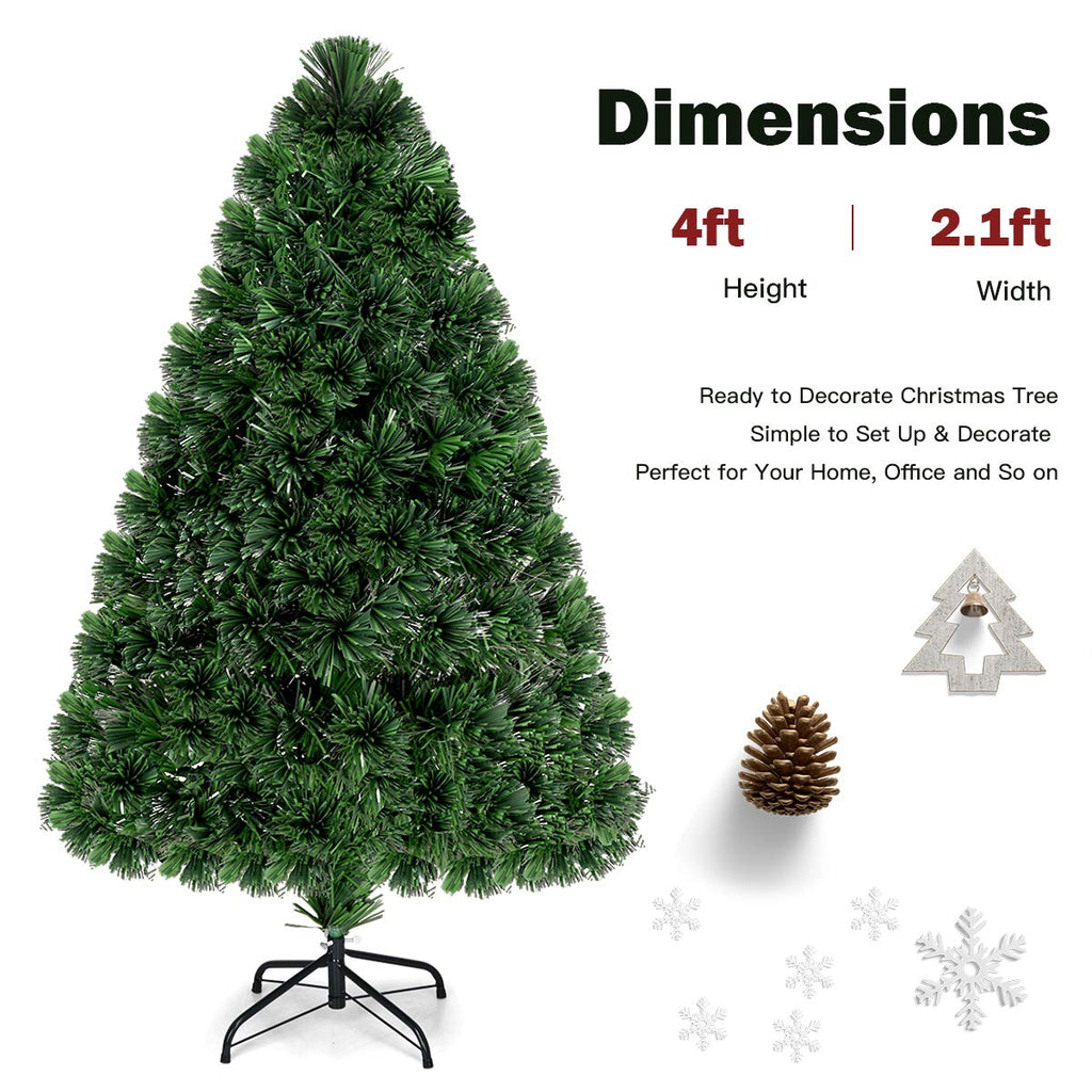 4ft Pre-Lit Fiber Optic Christmas Tree, Artificial Lighted Xmas Full Tree with 125 Branch Tips, Colorful Lighting