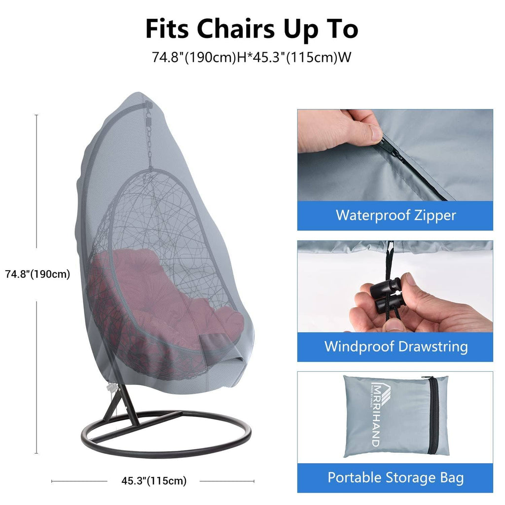 Patio Egg Chair Cover Waterproof with Zipper for Swing Chair, Grey