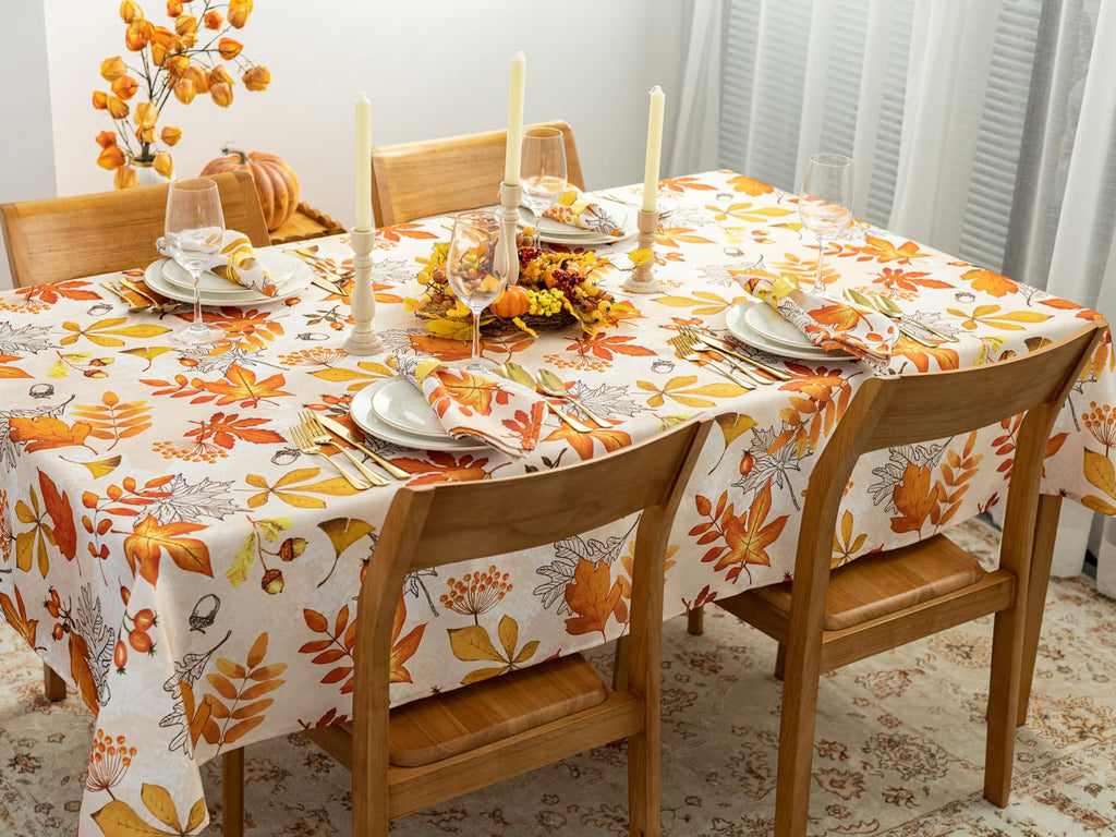 Fall Thanksgiving Tabletop Collection Dining Decoration Parties Harvest, Fall Leaves, Tablecloth, 52 x 52 Square