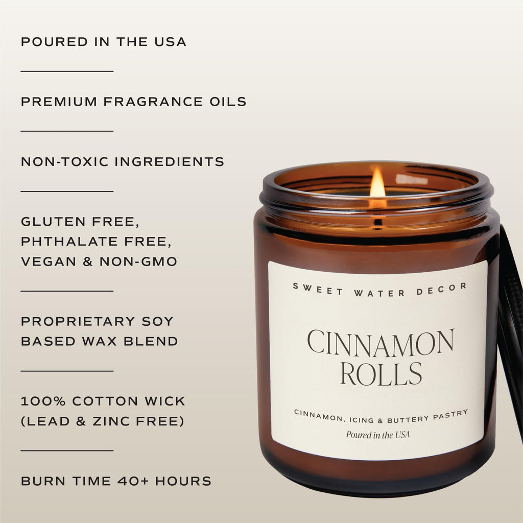 Cinnamon Roll Candle, Fall & Winter Scents, 9oz Amber Jar
