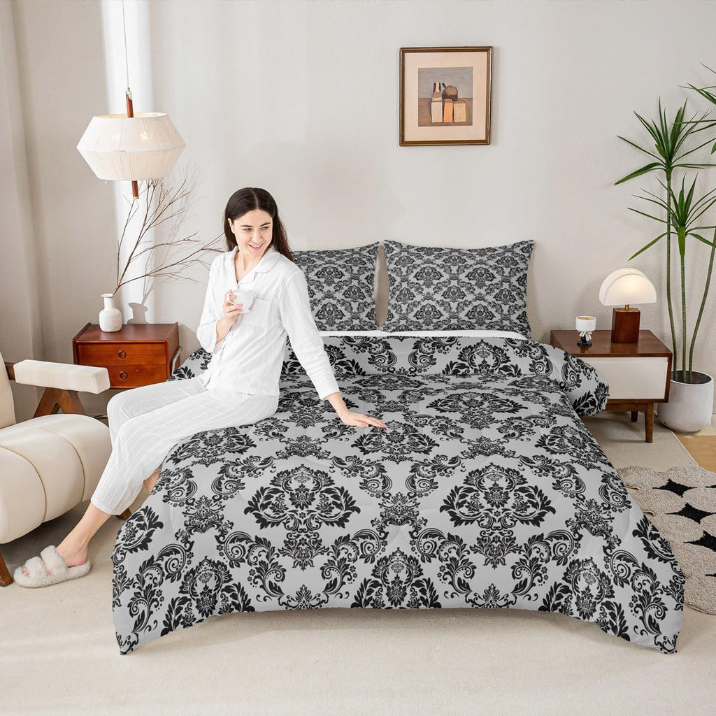 Adults Black Boho Damask Comforter Set Queen Size Boys Girls