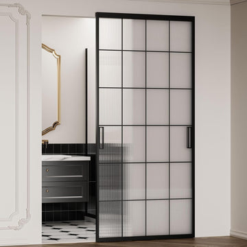 40" x 87" Fluted Glass Barn Door, Concealed Sliding Barn Door with Soft Close, Waterproof Modern Sli