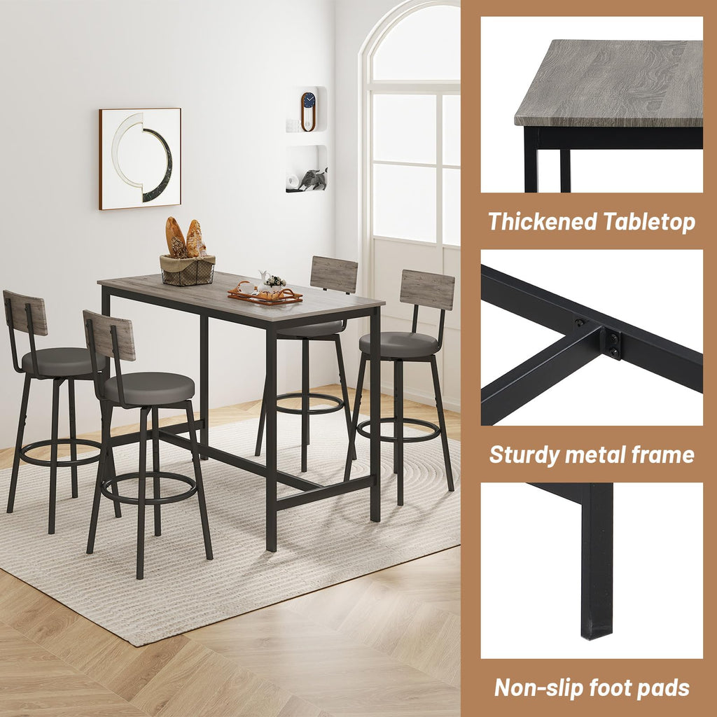 Dining Table Set for 4, 5-Piece Bar Table Set, Kitchen Table and Chairs, Counter Height High Top Table with 4 PU
