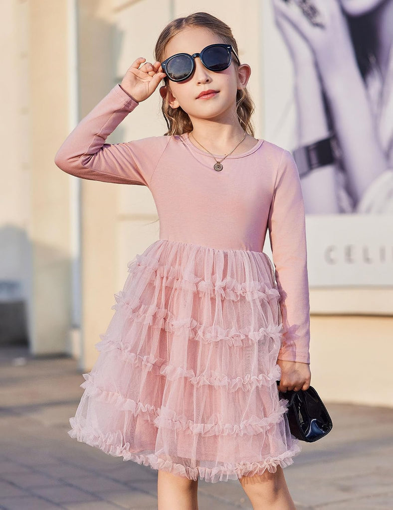 Toddler Girls Long Sleeve Ruffle Tiered Party Tulle Dresses