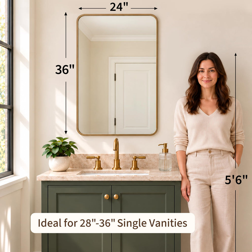 24x36 Inch Antique Gold Rounded Rectangle Bathroom Vanity Mirror