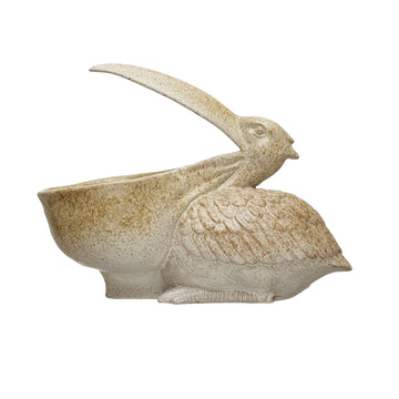 Coastal Stoneware Pelican Container or Planter, Distressed Finish