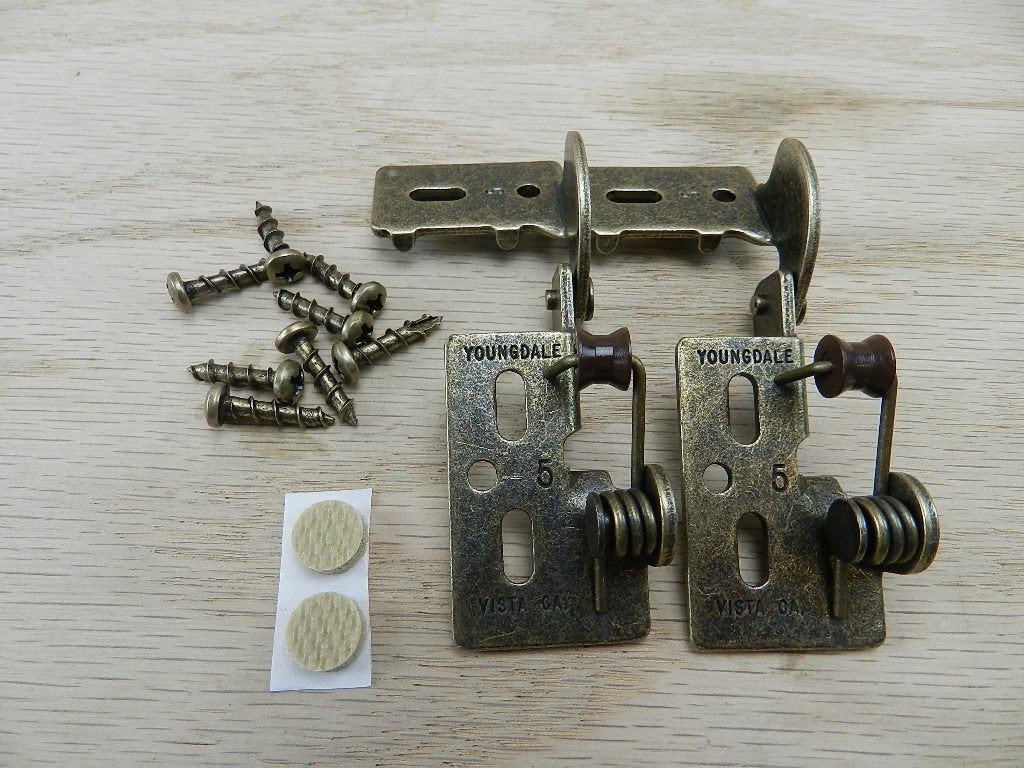 2 #5 Antique Brass 5/16 Overlay 5/8-1" Thick Door Concealed Snap Close Cabinet Hinges Frameless Framed Face Bumpers