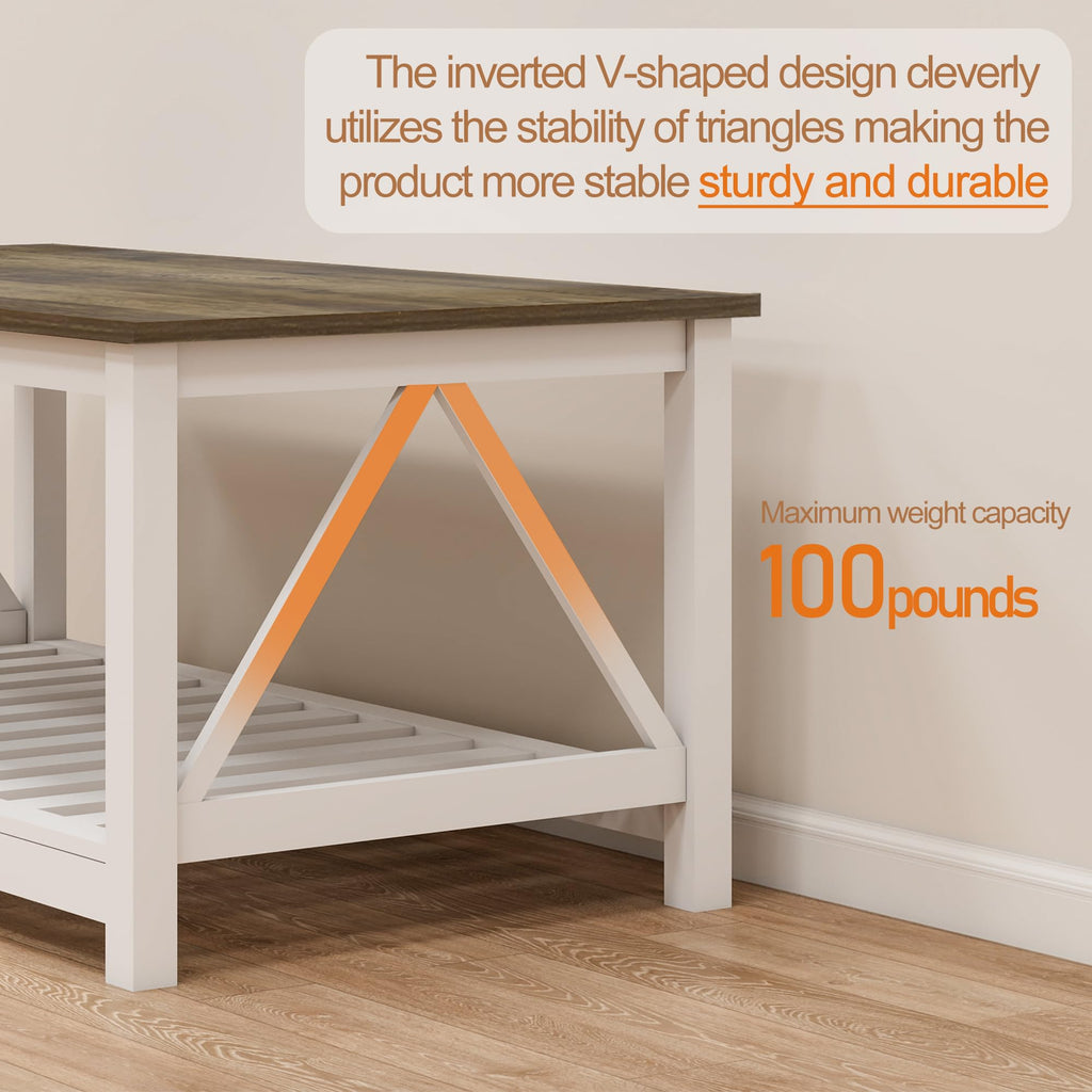 Coffee Table with Storage Small White Farmhouse Coffee Table