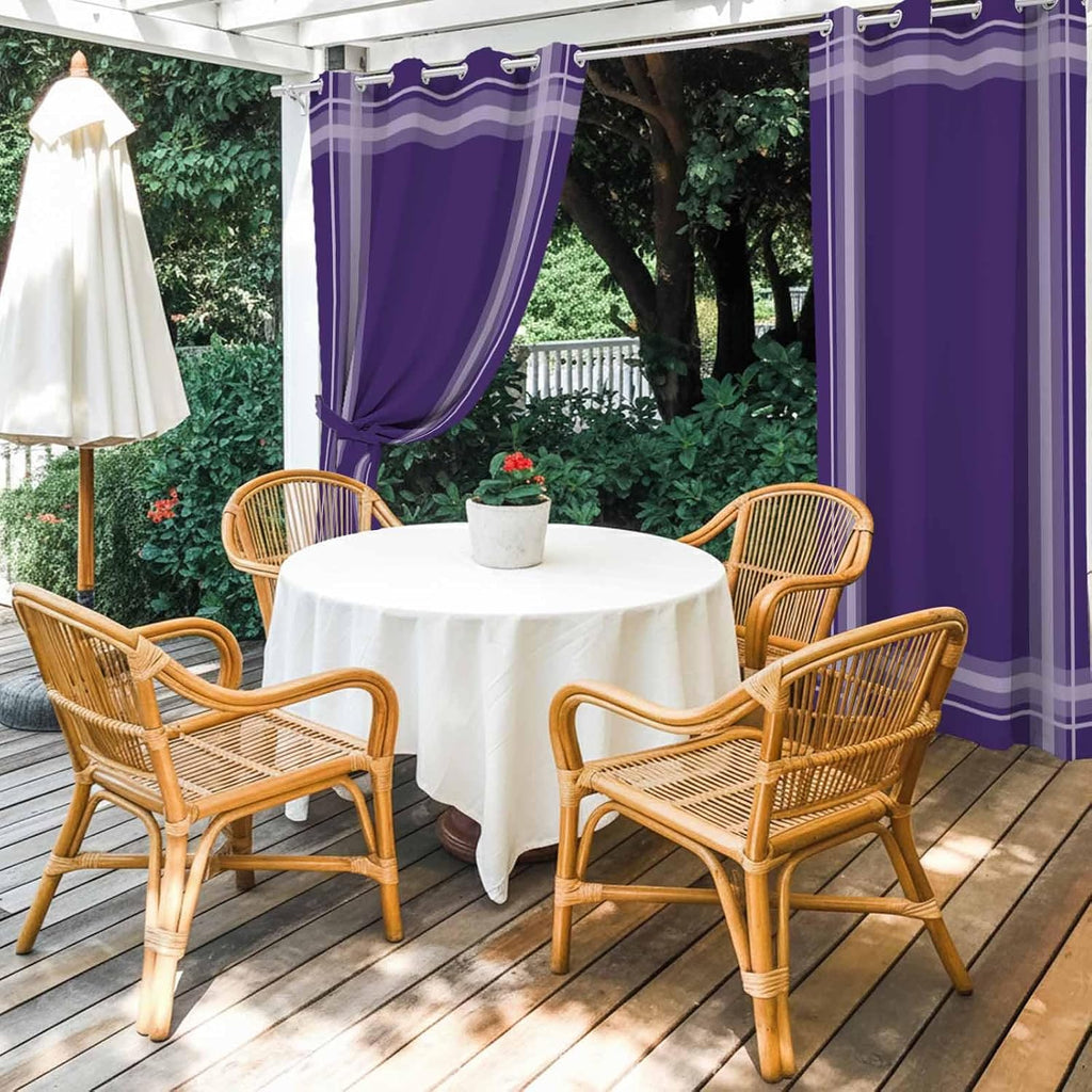 Minimalist Grid 2 Panels Outdoor Curtains , Rustic Modern Purple Stripe Curtains 54x84 inches Grommets Waterproof