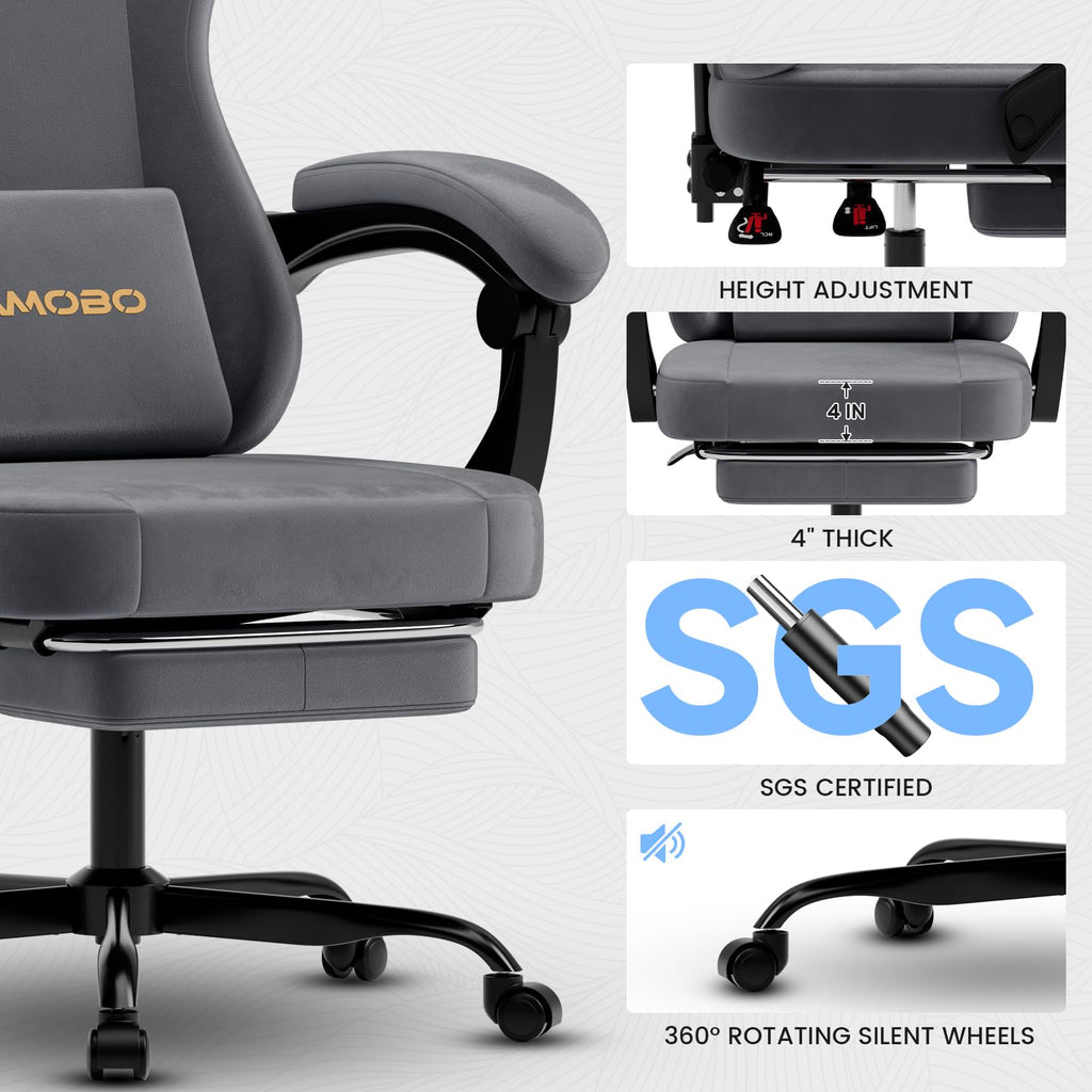 Gaming Chair with Footrest, Game Chair with Lumbar and Headrest Massage Support for Adults, Ergonomic Fabric High