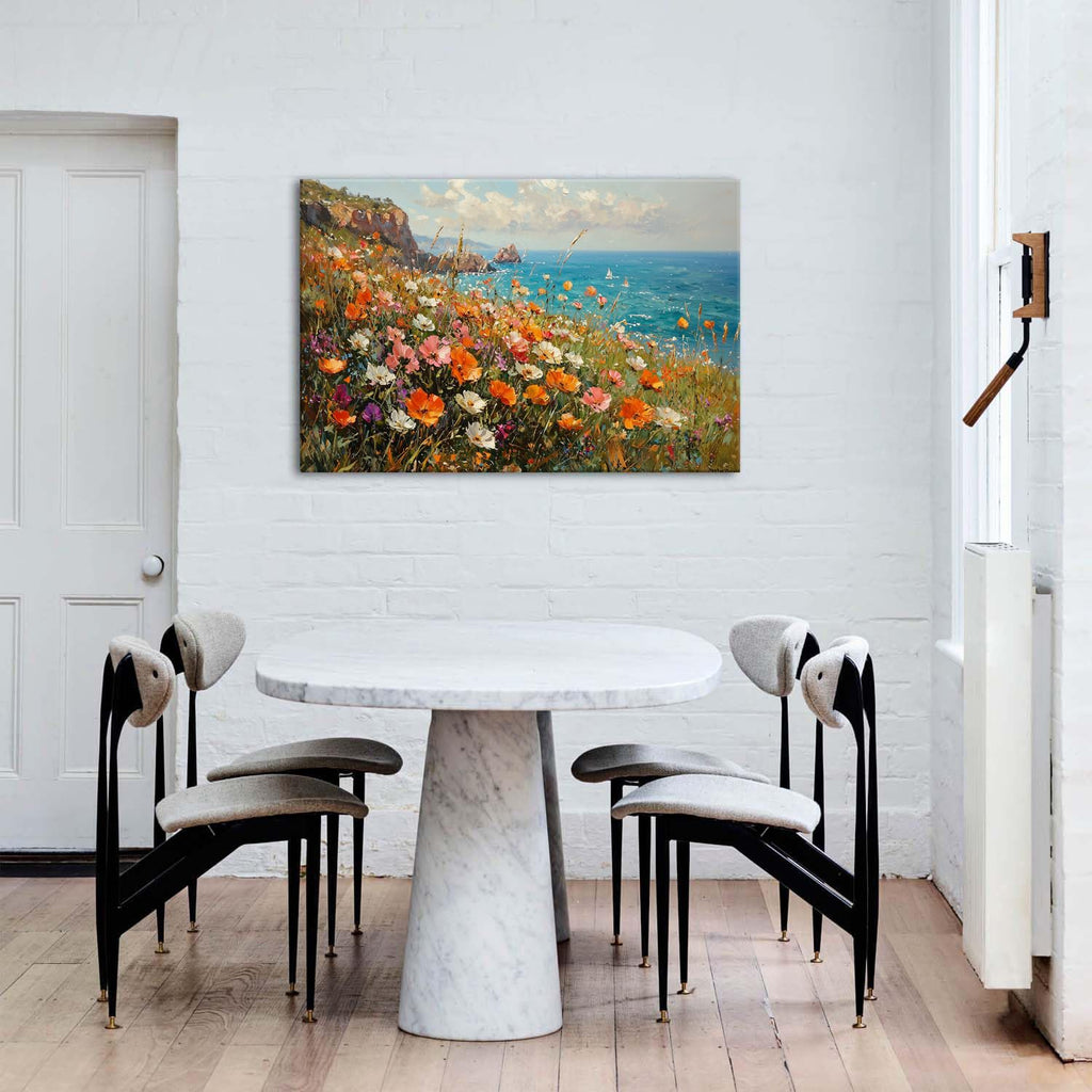 Rustic Floral Wall Art Living Room Girls Bedroom Wall Decor Navy Blue Ocean Coastal Landscape Picture Artwork Vintage