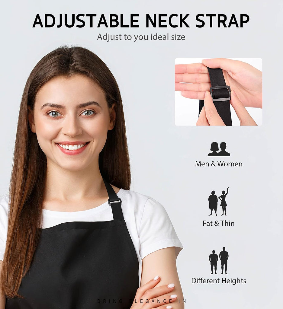 12 Pack Apron with 2 Pocket Aprons for Men Women, 100% Cotton, Black