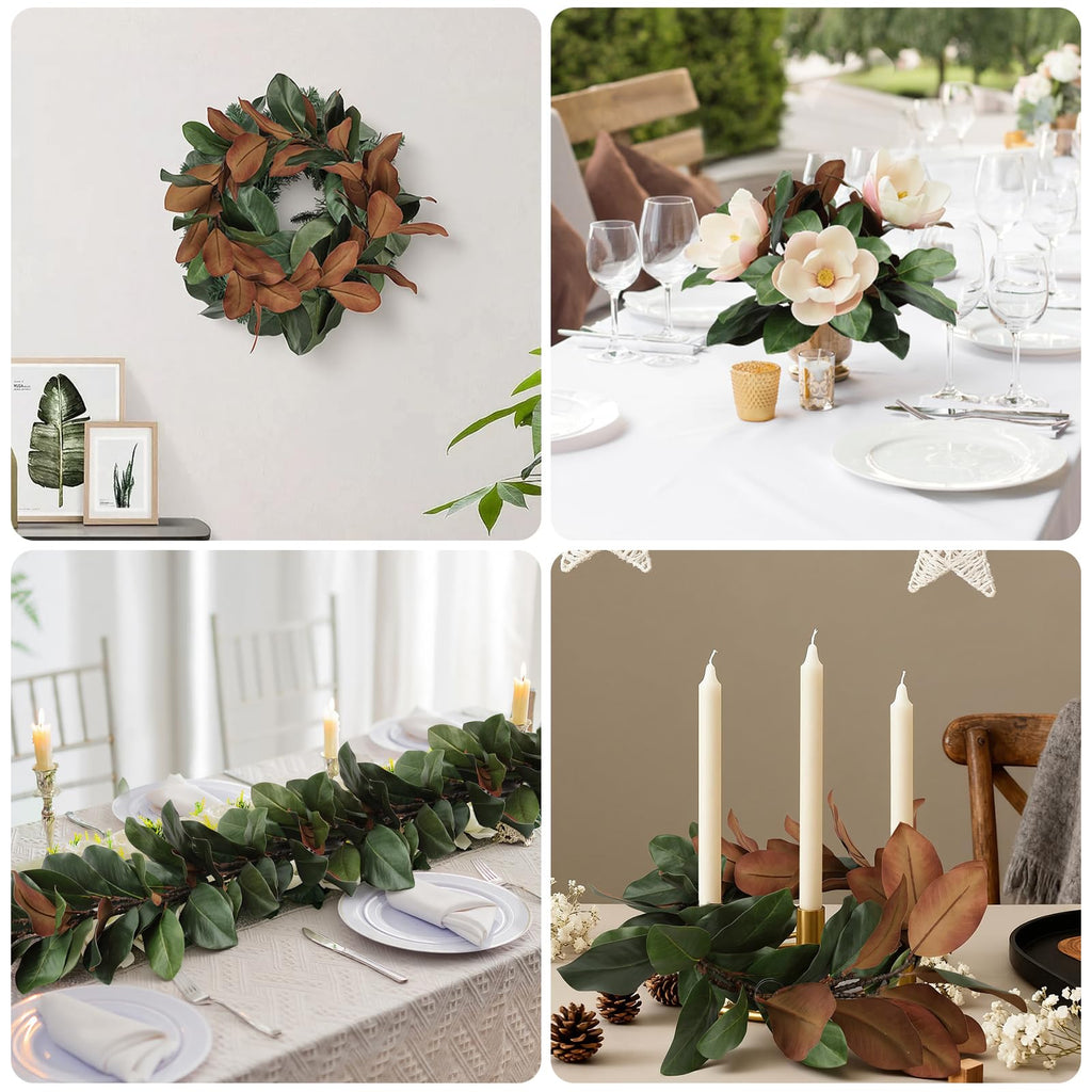 6 Pcs Faux Magnolia Stems, 22 Inch Artificial Magnolia Leaves Branches Greenery Stems Pick Fake Magnolia Leaf Twigs