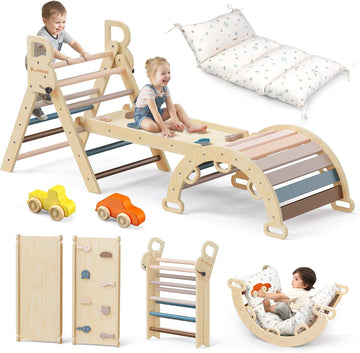 Triangle Set with Cushion, Wooden Climbing Toys for Toddler