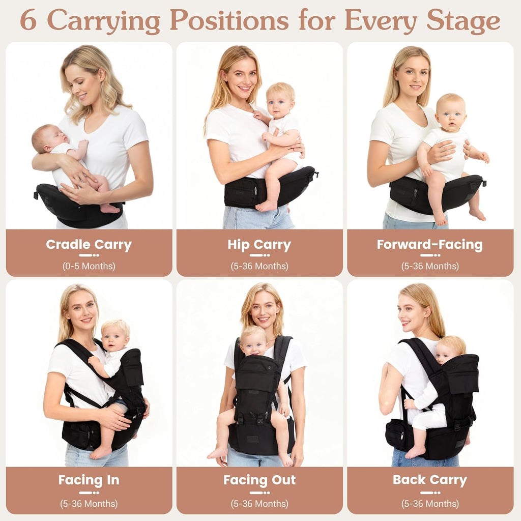 Carrier with Hip Seat in-1 Newborn to Toddler, Black