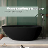 67" Freestanding Bathtub Egg-Shaped Stone Resin Freestanding Tub Solid Surface Matte Black Stand-Alone Tub with Drain