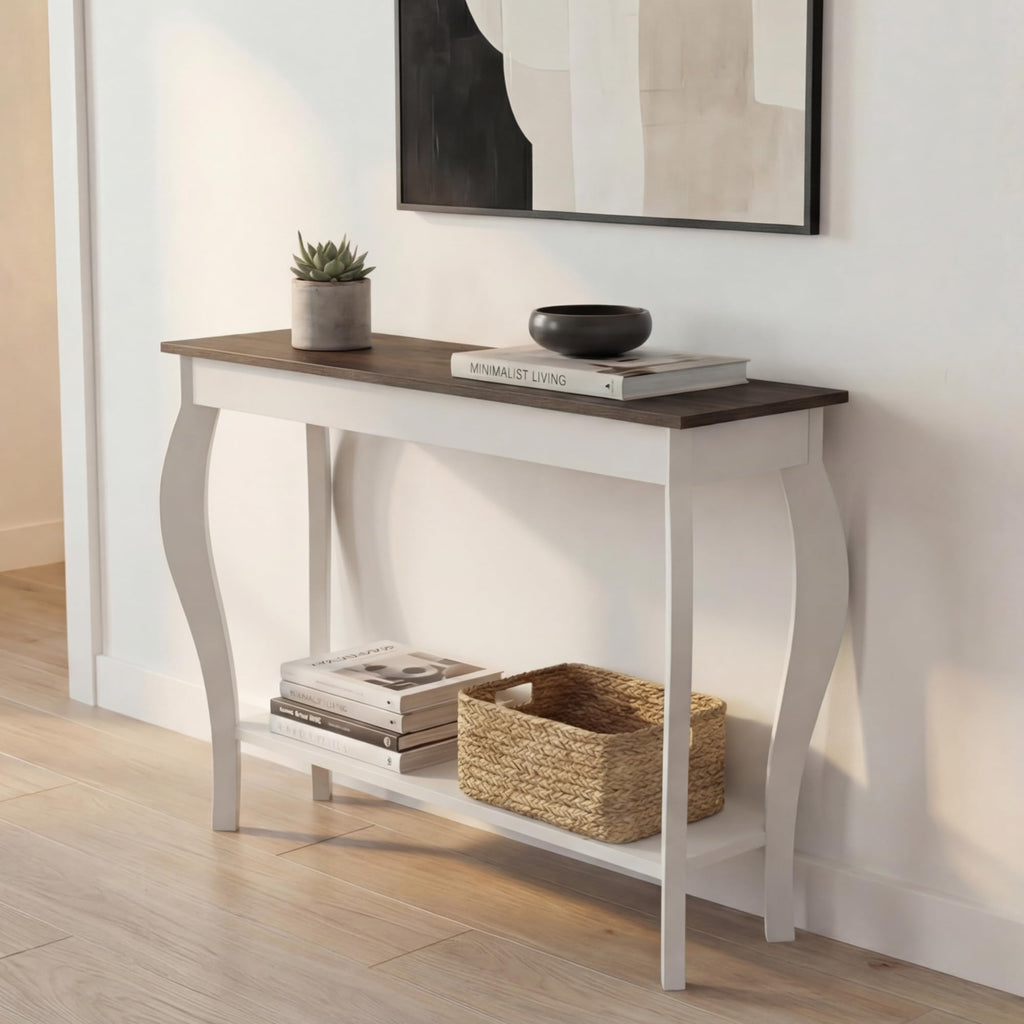 39" Narrow Farmhouse Entryway Table with Storage Shelf, Soft White