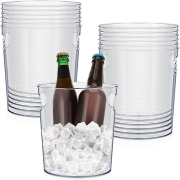 Plastic Ice Buckets Bulk Clear Champagne Beer Bucket Cooler with Built in Handle Stackable Beverage Tubs Wine - Set of 12
