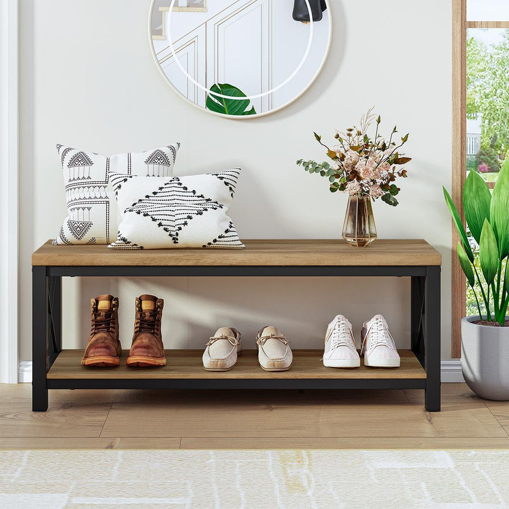 Entryway Shoe Bench for Mudroom, Farmhouse Bench with Storage
