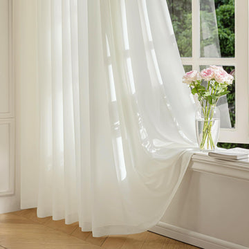 Cream Sheer Curtains, 108 Inch, Rod Pocket, 2 Panels