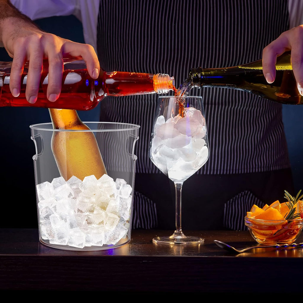Plastic Ice Buckets Bulk Clear Champagne Beer Bucket Cooler with Built in Handle Stackable Beverage Tubs Wine - Set of 12