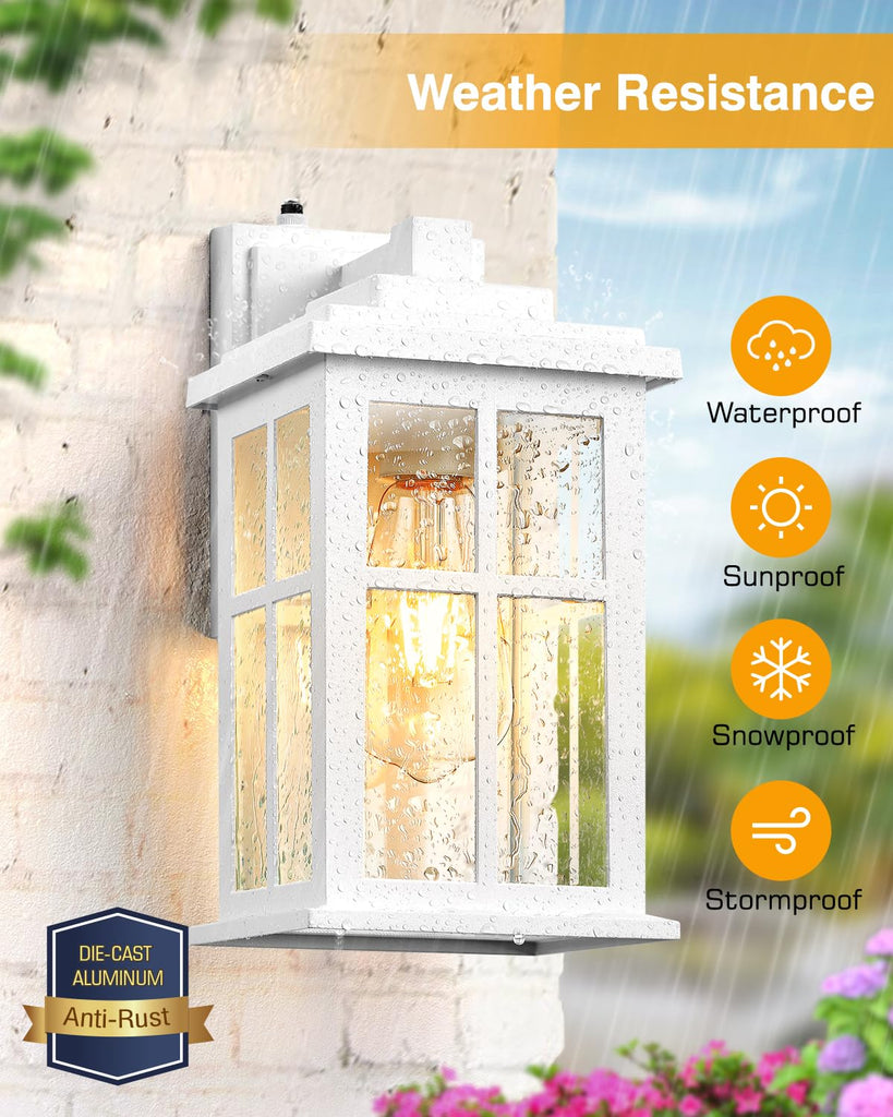 White Outdoor Wall Lights, Dusk to Dawn Exterior Lighting Fixtures, Waterproof Outside Lights, Garage, Garden