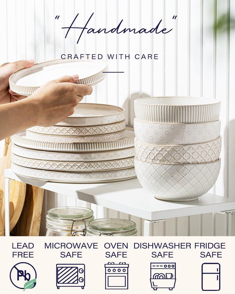 Dinnerware Sets, Plates and Bowls Sets (10.5" Dish + 8" Dish + 6" Bowl) for 4, Microwave and Dishwasher Safe, Ceramic