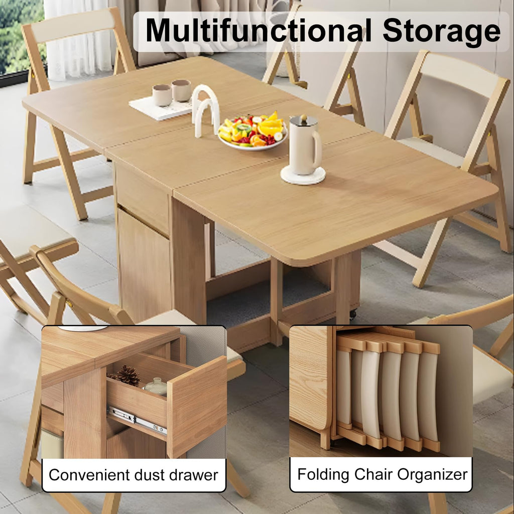 Folding Dining Table Set, Saving Space Extendable Drop Leaf Table