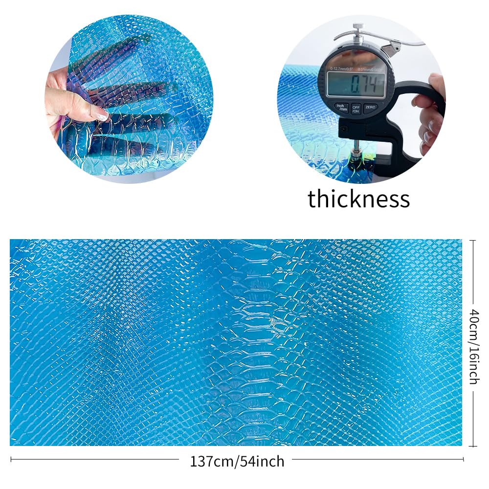 Iridescent Transparent Embossed Vinyl Holographic Blue Clear PVC Vinyl Craft Fabric 16"×54" for Sewing DIY