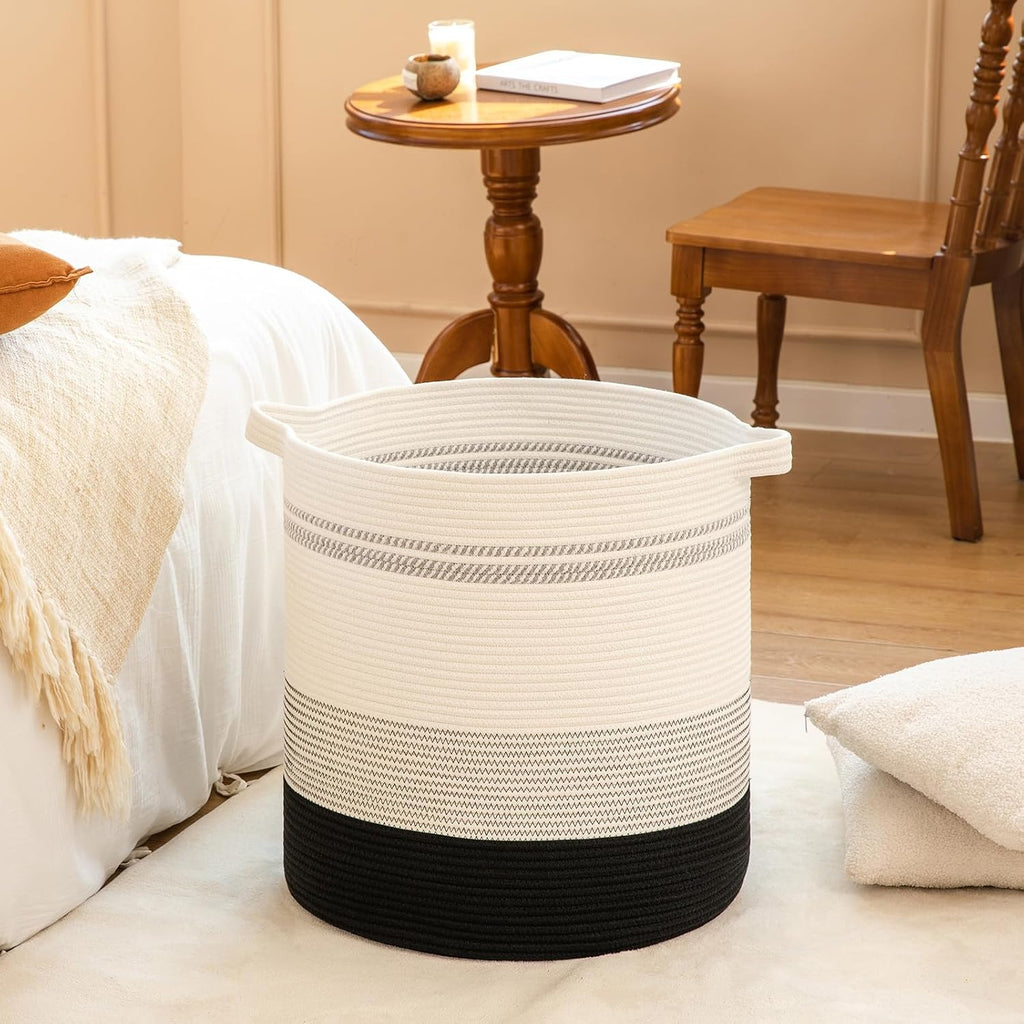 80L Laundry Hamper,Storage Basket with Handles,Decorative Basket ,Woven Storage Basket for Toys Bin,Pillows