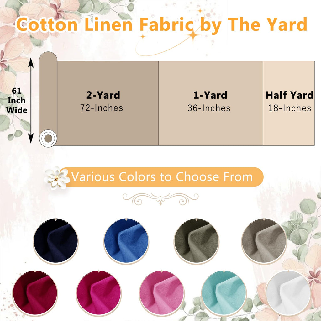 Natural Linen Cotton Fabric Half Yard 61" Wide, Linen Cotton Blend