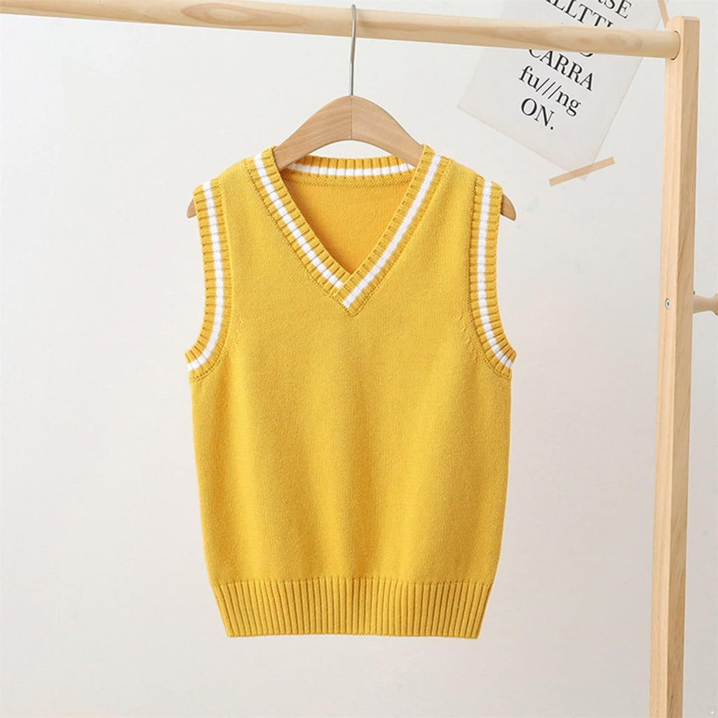 Cable Knit V Neck Sweater Vest Sleeveles Toddler Kids Sweater Girls School Uniform Clothes Yellow