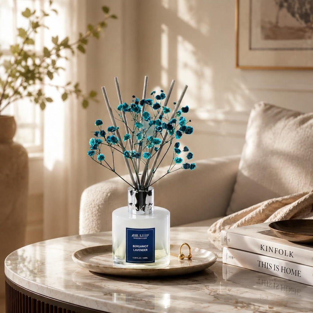 Reed Diffuser Set,3.38 fl oz (100 ml) - Bergamot Lavender Oil Diffusers with 8 Reed Sticks, Home Fragrance Reed
