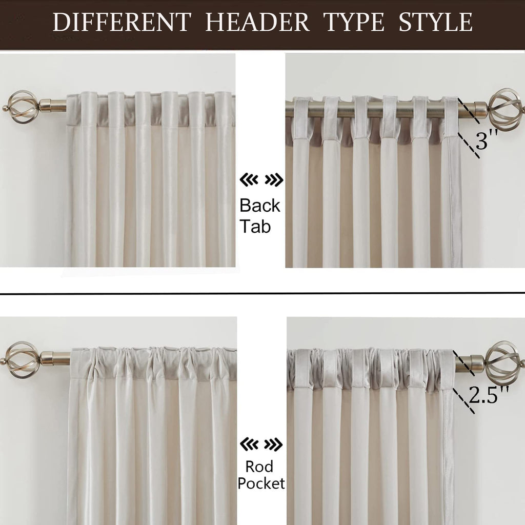 100% Blackout Ivory Off White polyester Velvet Curtains 96 inch Long, Set of 2 Panels Liner Rod Pocket Back Tab