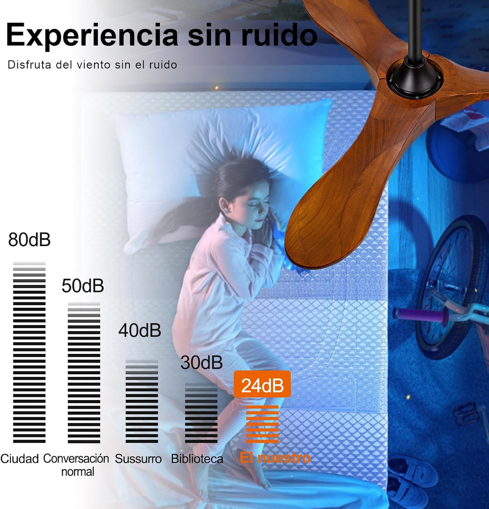 36 Inch Solid Wood Ceiling Fans without Lights, 6 Speeds,Reversible DC Motor, Noiseless, Black Ceiling Fan No Light