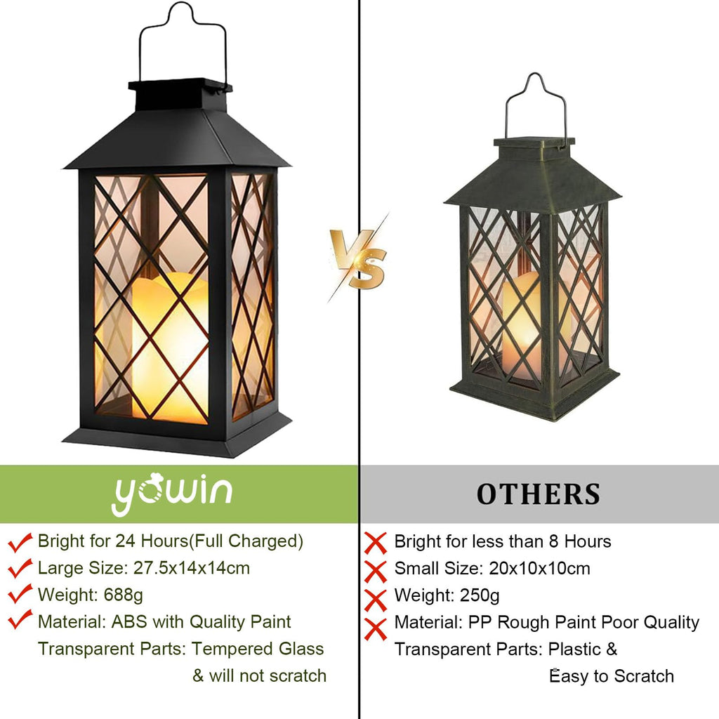 2 Pack 14" Large Tempered Glass Solar Lanterns Outdoor Waterproof