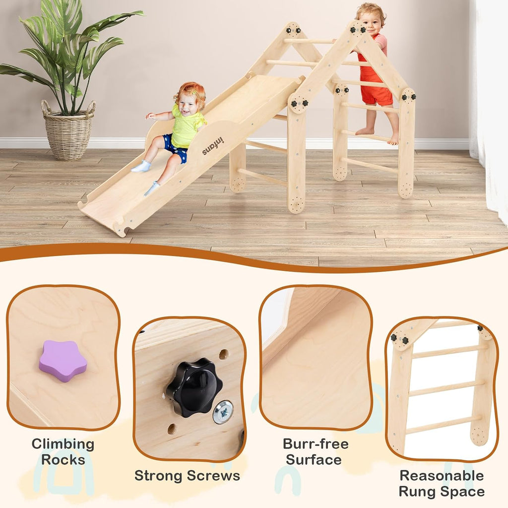 12 in 1 Climbing Toys for Toddlers, Upgrade Wooden Montessori Foldable Triangle Climber Set with Reversible Ramp