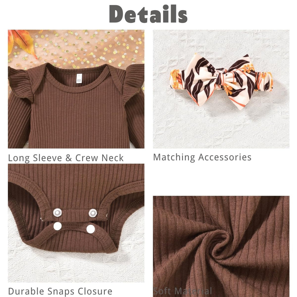 Newborn Baby Girls Fall Clothes Pumpkin Outfit Thanksgiving Leaves Clothing NB Brown