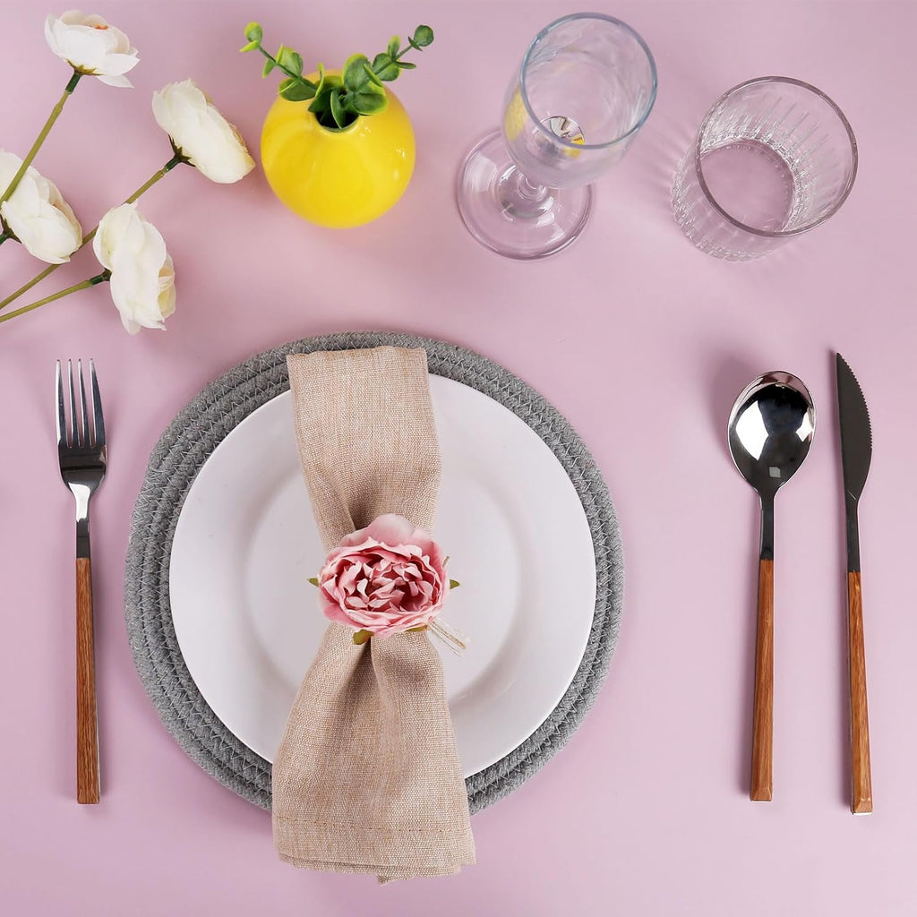 Handcraft Flower Napkin Rings, Pink Peony Napkin Holder - Set of 12