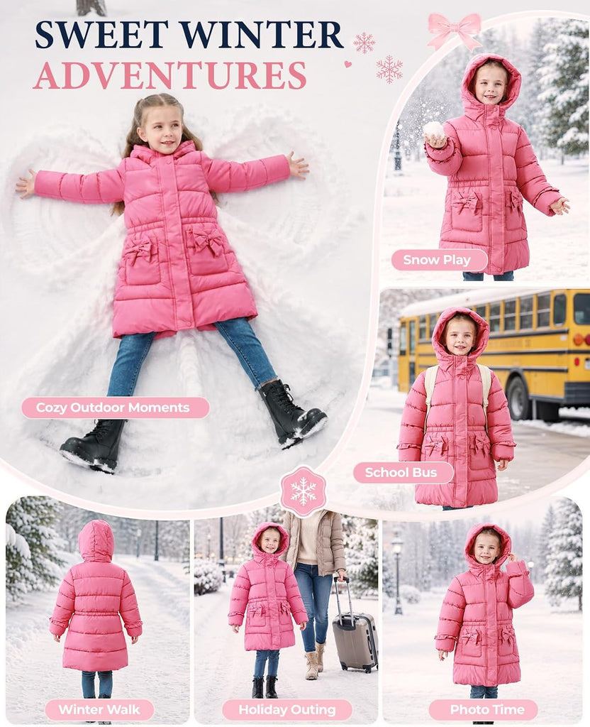 Girls Heavy Winter Coat,Warm Long Hooded Puffer Jacket