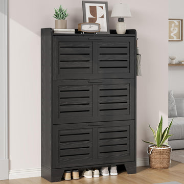 Shoe Cabinet Storage, Slim Shoe Storage Cabinet with 3 Flip Drawers, Freestanding Hidden Narrow Shoe Organizer