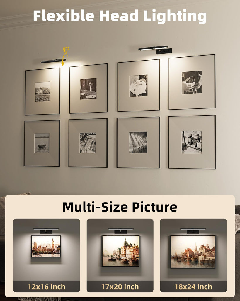 Picture Light for Wall, 13'' Black Rechargeable Wireless Lights