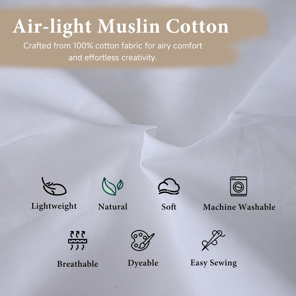 100% Cotton Muslin Fabric 102 Inch Wide by Yard, Bleached White Lightweight Fabric for Sewing, Draping Material